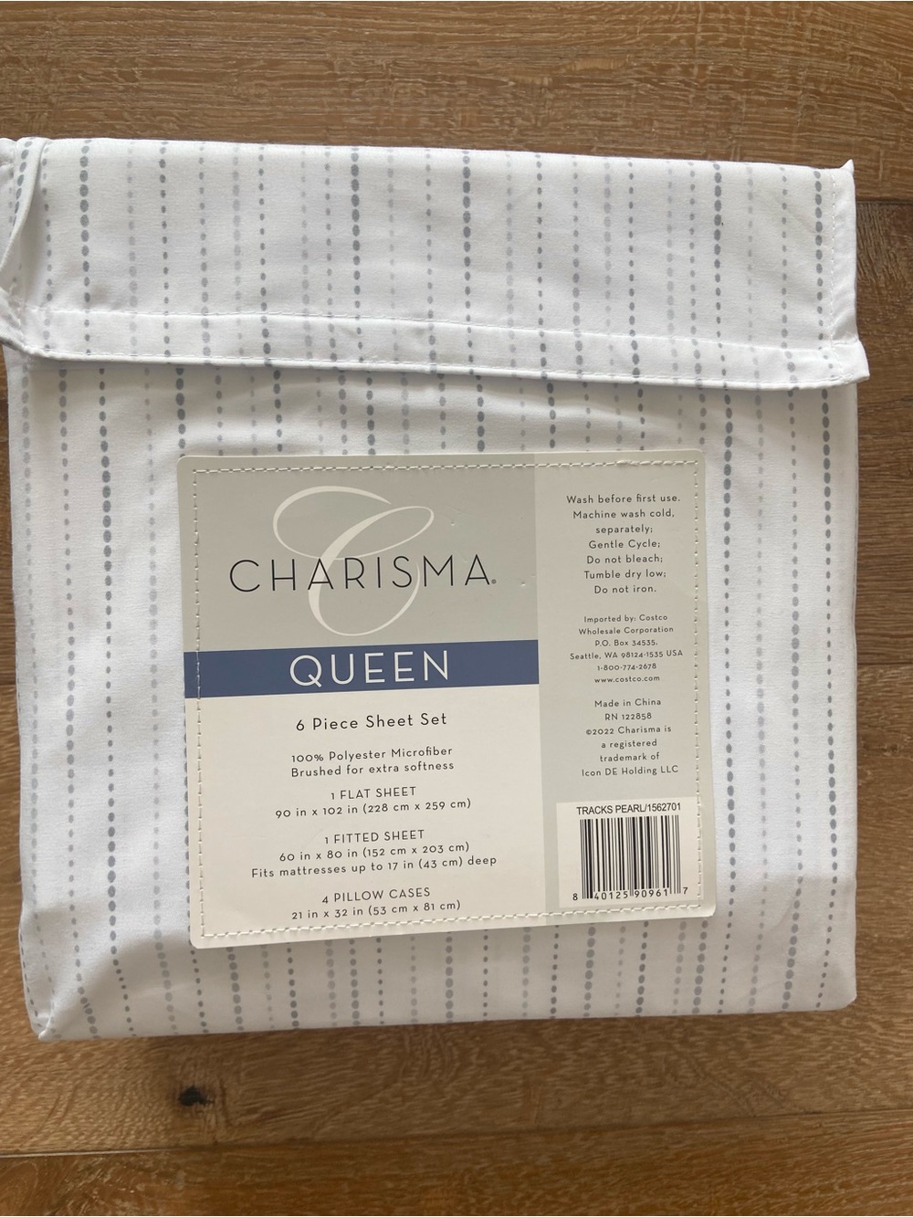 NEW Charisma Queen Sheet+ Pillowcases Set Blue Grey Aqua White